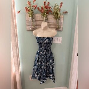 Tropical Blue Strapless Dress
